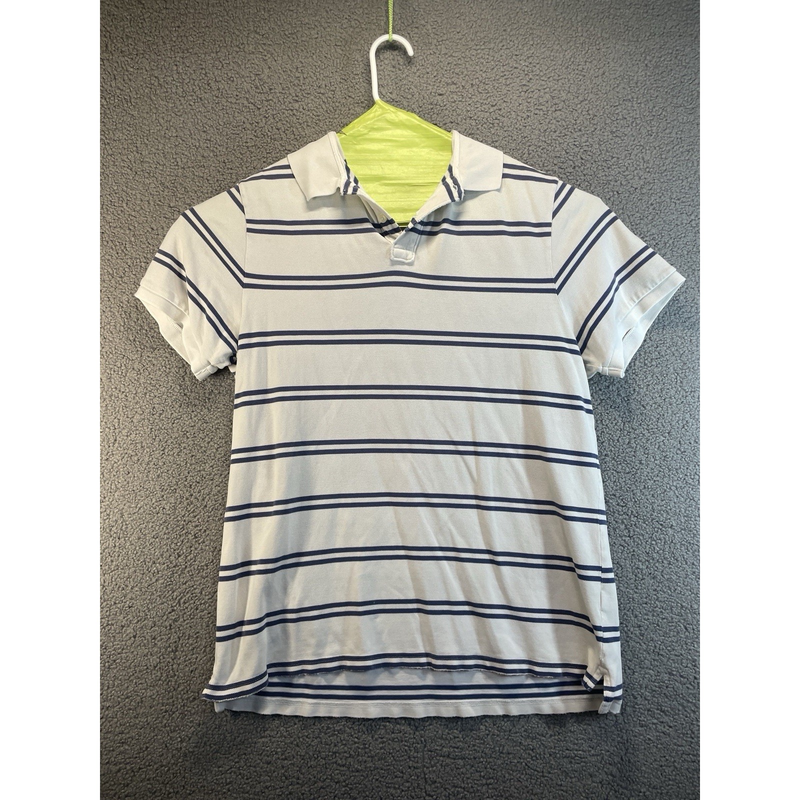 J Crew Polo Shirt Men Xl White Blue Striped Cotton Short Sleeve Rugby Preppy